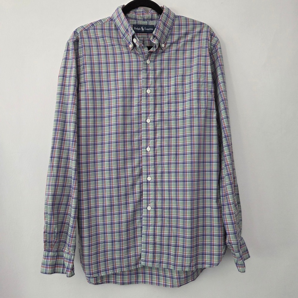 Ralph‎ Lauren Button Down Shirt Green Multi Plaid Cotton Mens L - Picture 2 of 7